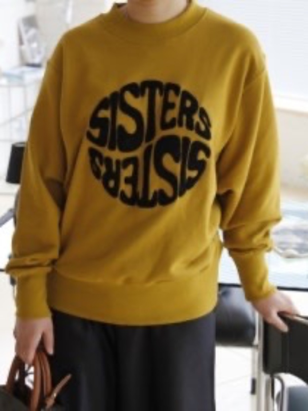 Sandro Paris yellow sweatshirt with Sister graphic retro